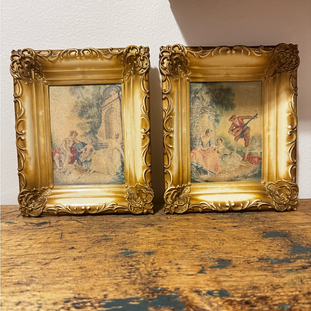 Gold Ornate Plastic Framed Wall Art Pair - Classic Home Accents